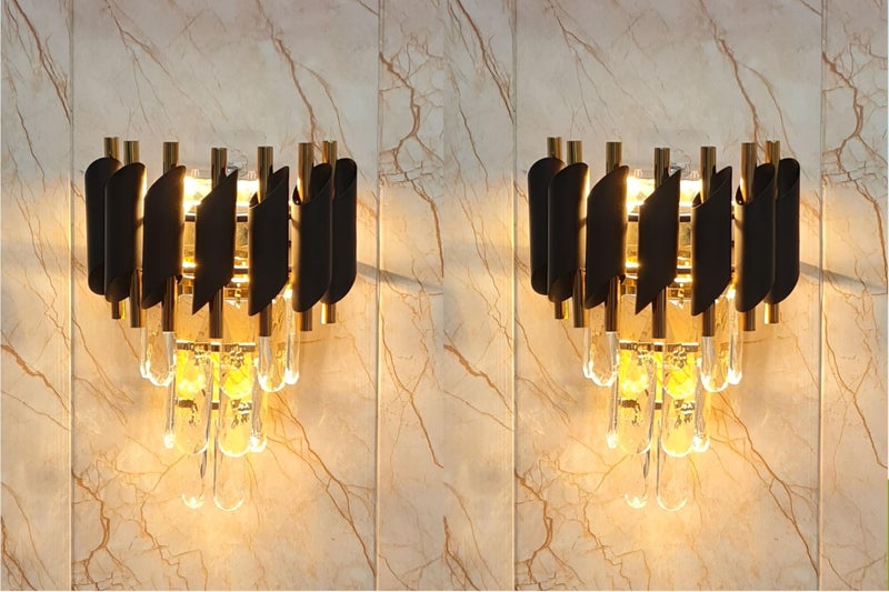 GreyWings Black Mamba Wall Light (Metal and Crystal), Pack of 2 - Image 1