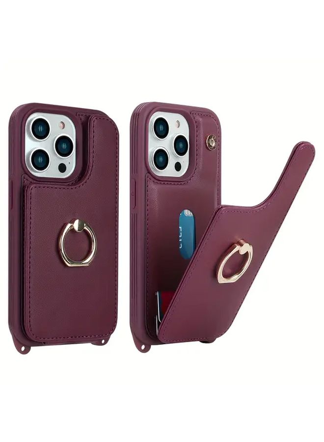 حافظة آيفون 16 بلس بلون روز جولد مع حامل دائري وفتحات للبطاقات وحاجب موجات RFID - Image 4