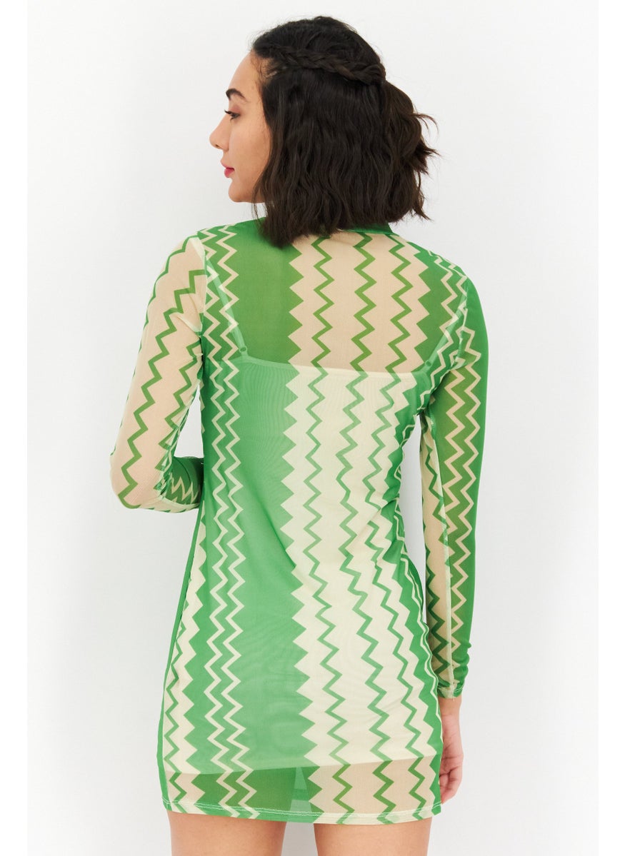 Never fully Dressed - Women Textured Mini Dress, Green - Image 1