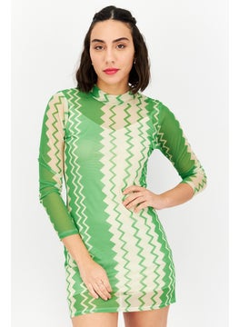 Women Textured Mini Dress, Green