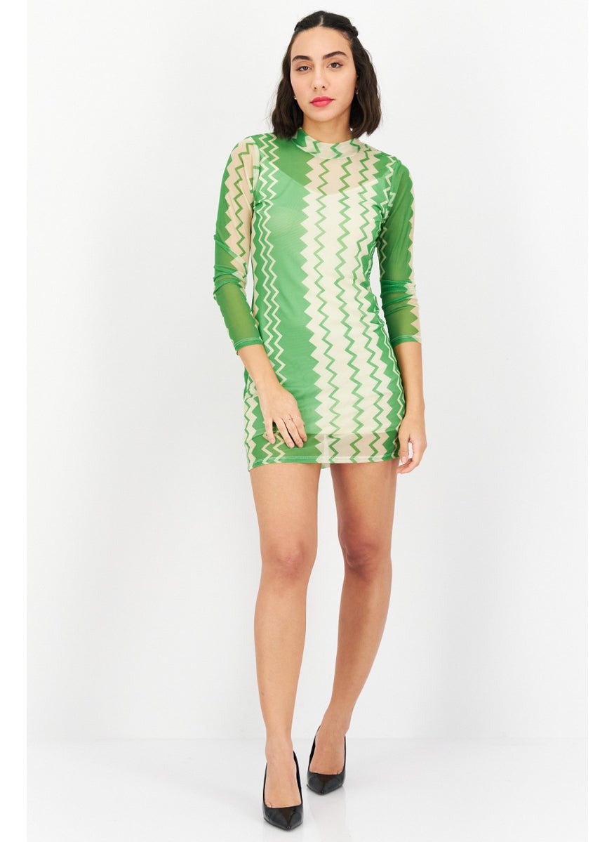 Never fully Dressed - Women Textured Mini Dress, Green - Image 1