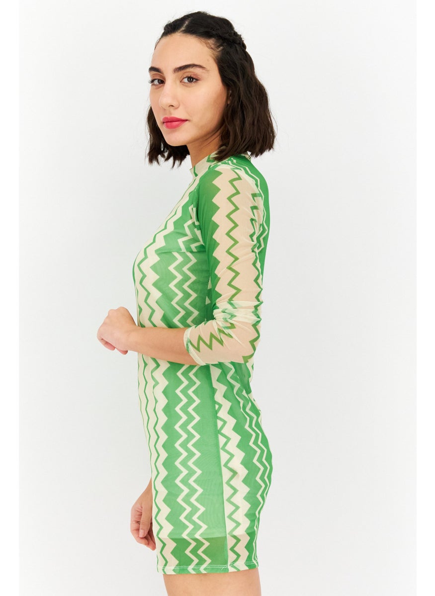 Never fully Dressed - Women Textured Mini Dress, Green - Image 1