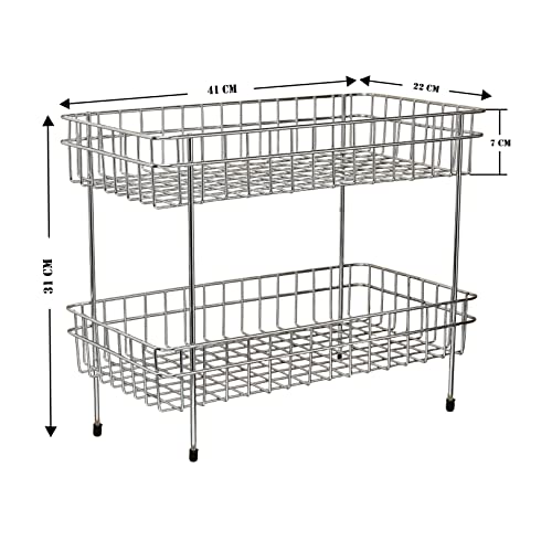 FORTUNE Stainless Steel 2-Tier Trolley Basket| Kitchen Organizer And Space Saver| Multipurpose Fruit And Vegetable Storage| Countertop Kitchen Stand, Kitchen Rack For Utensils Dishes, Plates Home - Image 4