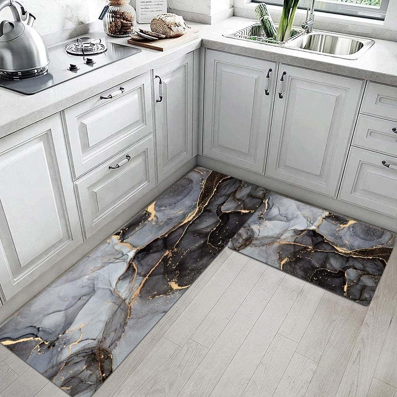Dravizon Rubber Kitchen Mats Set 2 Pcs NonSkid Soft Absorbent Rugs for Kitchen Laundry and Hallway Comfortable Runner Carpets for Kitchen Floor Italian Grey
