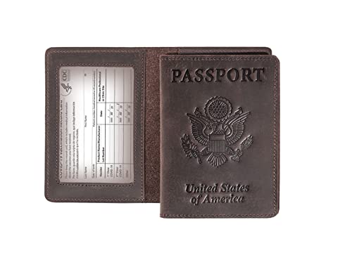 AGBIADD Genuine Leather Passport and Vaccine Card Holder Combo, RFID Blocking, Coffee, Unisex - Image 1