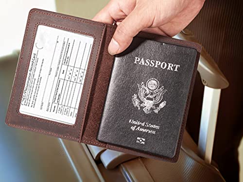 AGBIADD Genuine Leather Passport and Vaccine Card Holder Combo, RFID Blocking, Coffee, Unisex - Image 2