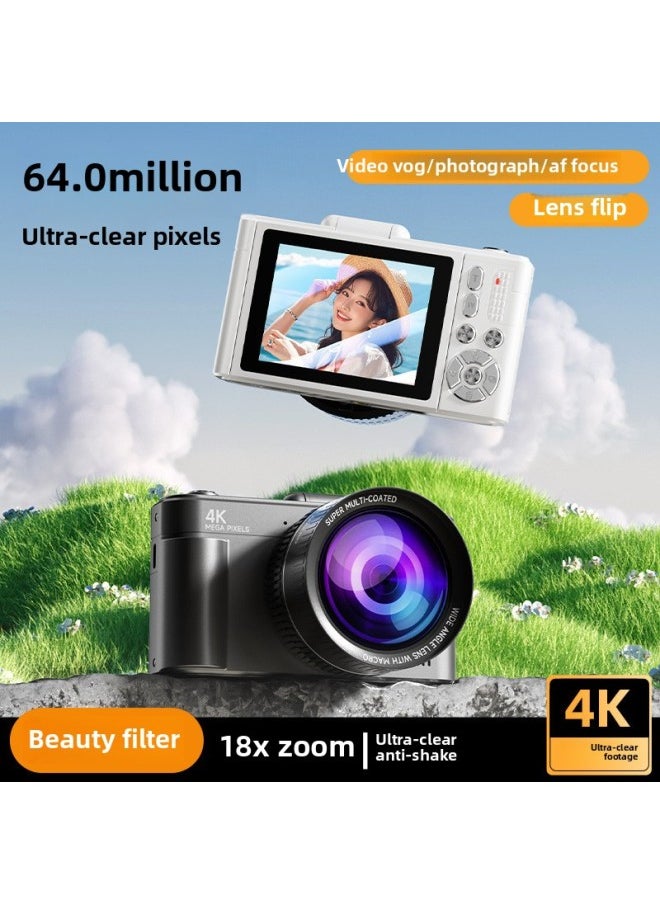 Generic Product Flip-screen Camera HD Digital Camera Retro Micro Single CCD Flip-screen Student Campus Can Take Self-portrait Beauty Photos-Body Color:White + Wide-angle Lens + 32g Memory Card  - Image 2