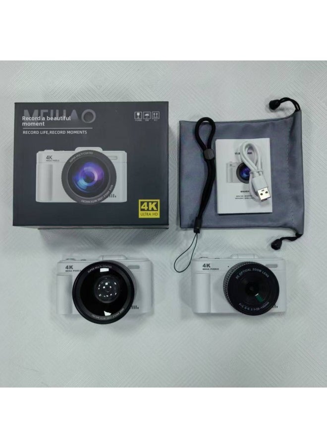 Generic Product Flip-screen Camera HD Digital Camera Retro Micro Single CCD Flip-screen Student Campus Can Take Self-portrait Beauty Photos-Body Color:White + Wide-angle Lens + 32g Memory Card  - Image 5