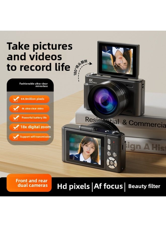 Generic Product Flip-screen Camera HD Digital Camera Retro Micro Single CCD Flip-screen Student Campus Can Take Self-portrait Beauty Photos-Body Color:White + Wide-angle Lens + 32g Memory Card  - Image 3