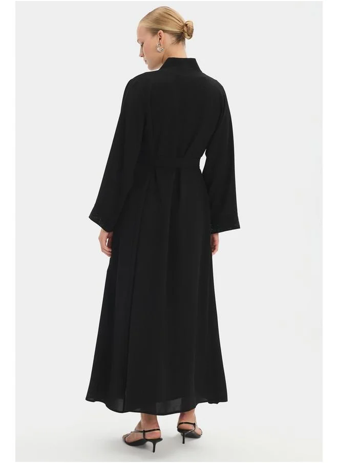 JUNE June Women Embroidered Detailed Abaya Black