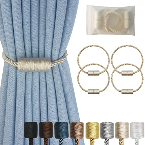 Hangtty Magnetic Curtain Tiebacks 2 Pack Beige Curtain Rope Tieback Curtain Holders for Drapes Modern Tie Backs Decorative Curtain Holdbacks - Image 1