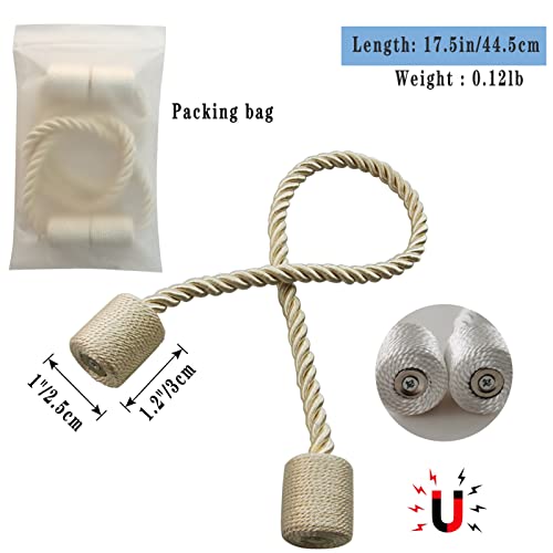 Hangtty Magnetic Curtain Tiebacks 2 Pack Beige Curtain Rope Tieback Curtain Holders for Drapes Modern Tie Backs Decorative Curtain Holdbacks - Image 2