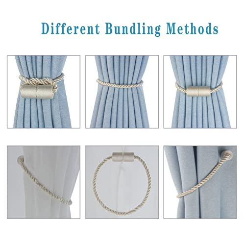 Hangtty Magnetic Curtain Tiebacks 2 Pack Beige Curtain Rope Tieback Curtain Holders for Drapes Modern Tie Backs Decorative Curtain Holdbacks - Image 4
