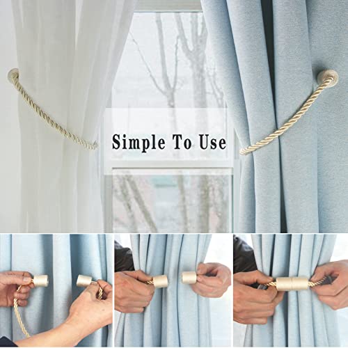 Hangtty Magnetic Curtain Tiebacks 2 Pack Beige Curtain Rope Tieback Curtain Holders for Drapes Modern Tie Backs Decorative Curtain Holdbacks - Image 3