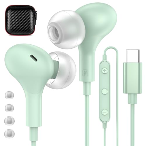 APETOO USB C Headphones for iPhone 17 16 15 Plus iPad 10th Wired Earbuds for Samsung S24 S23 S22 S21 S20 Magnetic Noise Canceling in-Ear Type C Earphones with Mic Volume Control for Pixel 9 8 7, Mint - Image 1
