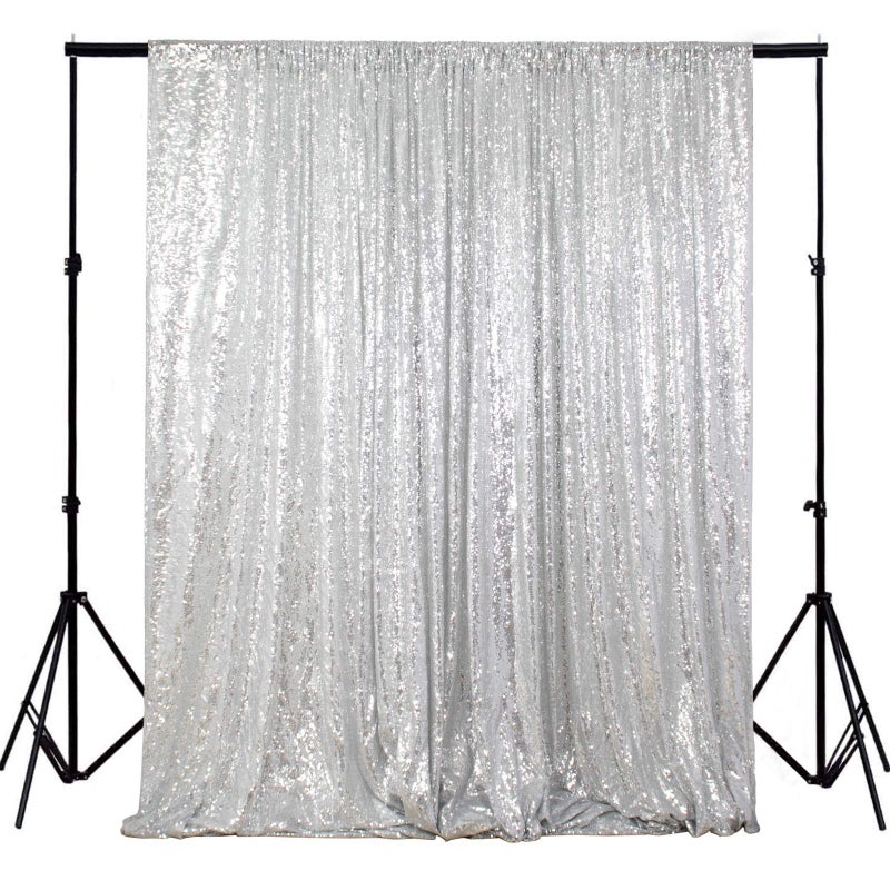 ShiDianYi شي ديان يي 4 قدم × 6 قدم - فضي - خلفية تصوير بالخرز، كشك تصوير زفاف، خلفية تصوير (فضي) - Image 1