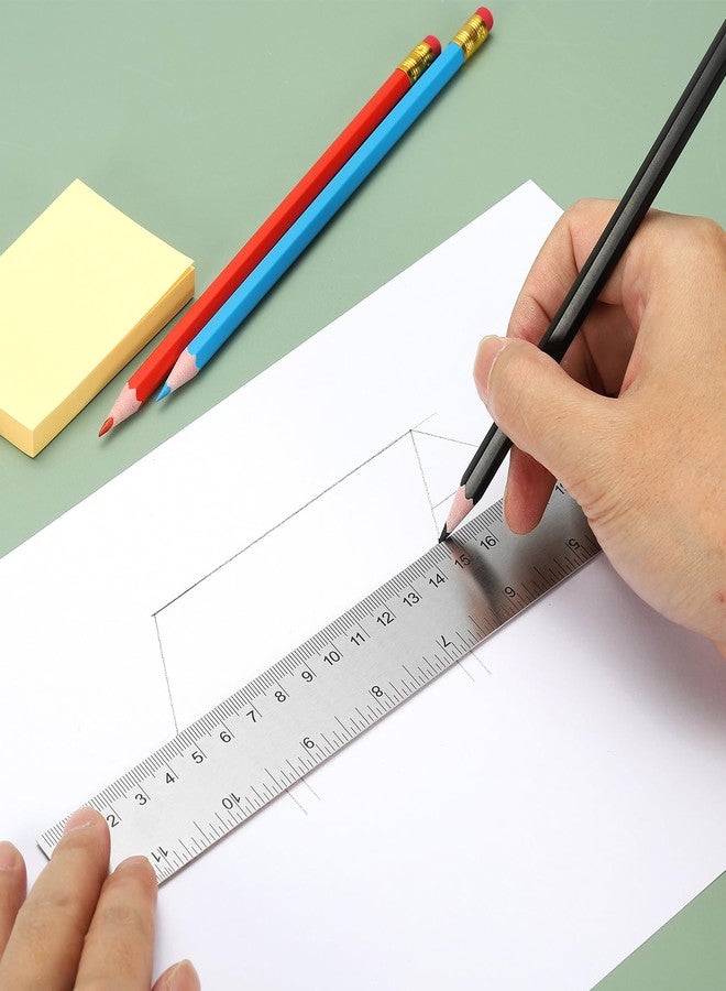 PATIKIL Stainless Steel Ruler Cork Backed, 2Pcs 6 Inch Straight Edge Ruler Non-Slip Cork Backing with Inch and Centimeter Scale for Office Engineering Drawing - Image 4