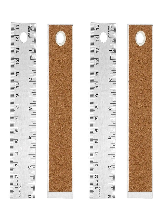 PATIKIL Stainless Steel Ruler Cork Backed, 2Pcs 6 Inch Straight Edge Ruler Non-Slip Cork Backing with Inch and Centimeter Scale for Office Engineering Drawing - Image 1