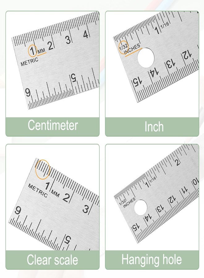 PATIKIL Stainless Steel Ruler Cork Backed, 2Pcs 6 Inch Straight Edge Ruler Non-Slip Cork Backing with Inch and Centimeter Scale for Office Engineering Drawing - Image 3