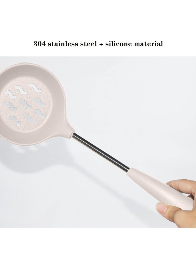P Plus Fire Silicone Spoon for Cooking Silicone Noodle Spatula Flatware Rice Scooper Skimmer Spoon for Frying Poori Strainer Non Stick Spoon Pasta Server Rice Server Set of 4 Cream