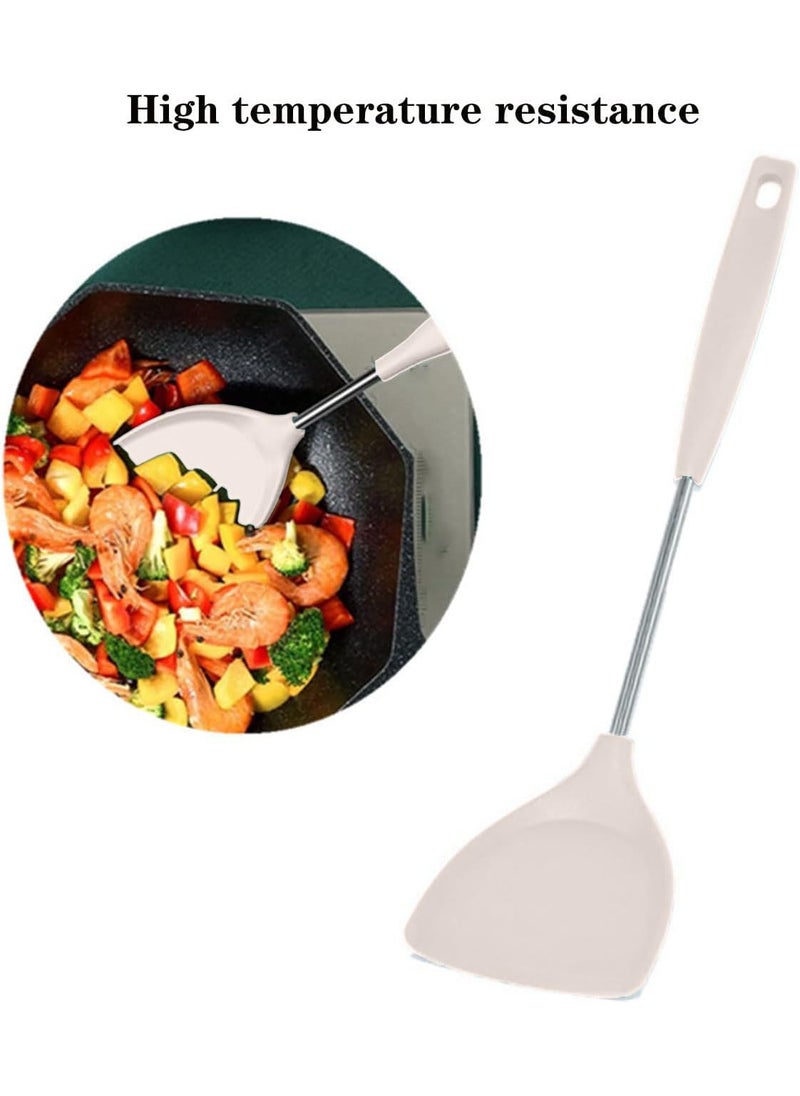 P Plus Fire Silicone Spoon for Cooking Silicone Noodle Spatula Flatware Rice Scooper Skimmer Spoon for Frying Poori Strainer Non Stick Spoon Pasta Server Rice Server Set of 4 Cream