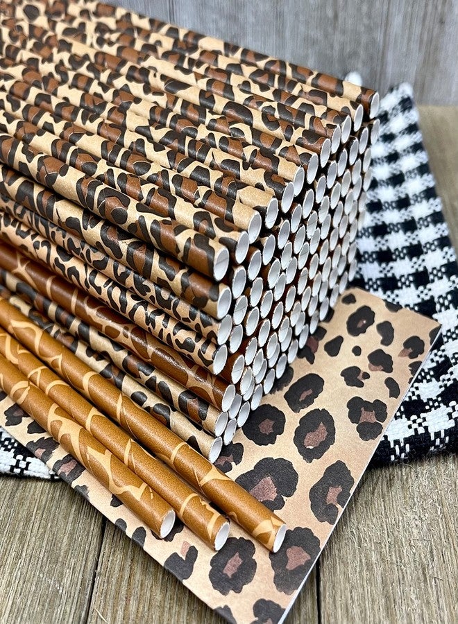 Outside the Box Papers Animal Print Paper Straws - Safari Theme - Leopard Giraffe Cheetah Print - Black Brown Tan - 100 Pack Outside the Box Papers Brand - Image 5