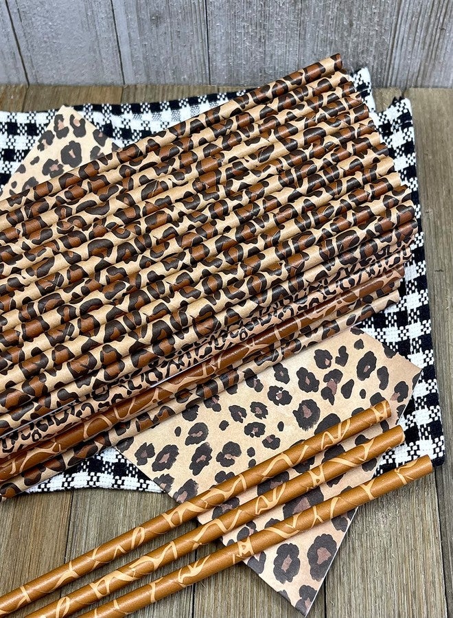 Outside the Box Papers Animal Print Paper Straws - Safari Theme - Leopard Giraffe Cheetah Print - Black Brown Tan - 100 Pack Outside the Box Papers Brand - Image 3