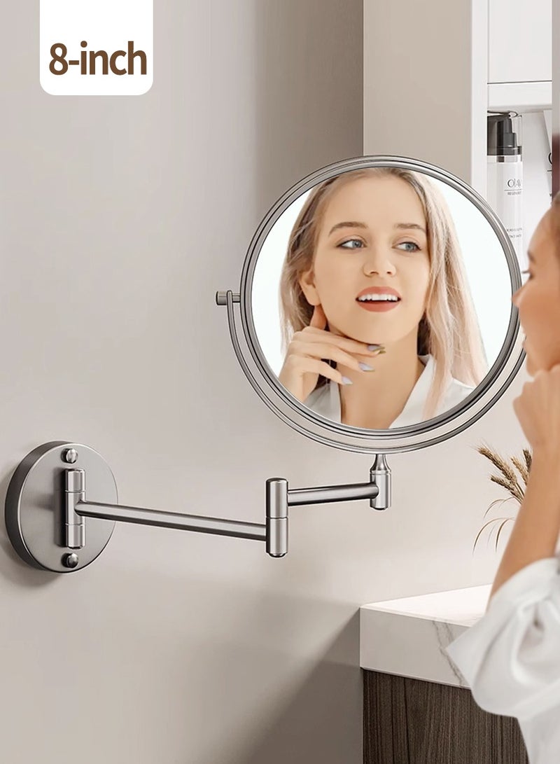 Wall Mounted Illuminated Makeup Vanity Mirror, 3x Magnification, Extended Arm 360 Degree Swivel Shaving, Makeup Mirror 8 in. - Image 1