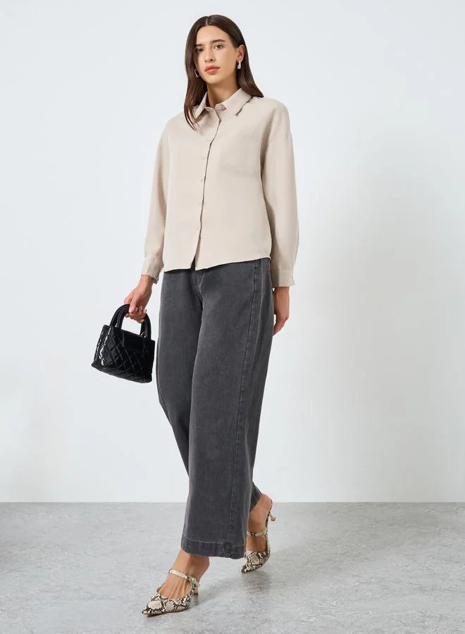 Take Two Women Solid Pocket Detail Long Sleeve Shirt