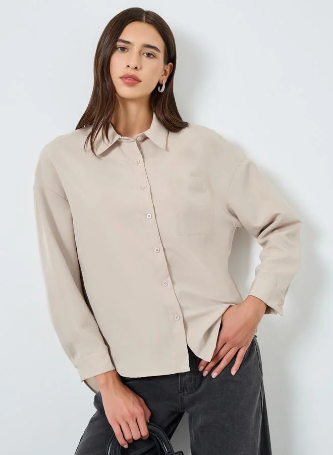 Take Two Women Solid Pocket Detail Long Sleeve Shirt