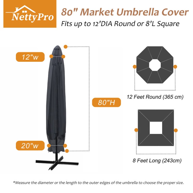 NettyPro Patio Umbrella Cover Outdoor Waterproof Market Umbrella Parasol Cover Fits 10ft to 12ft, Black - Image 2