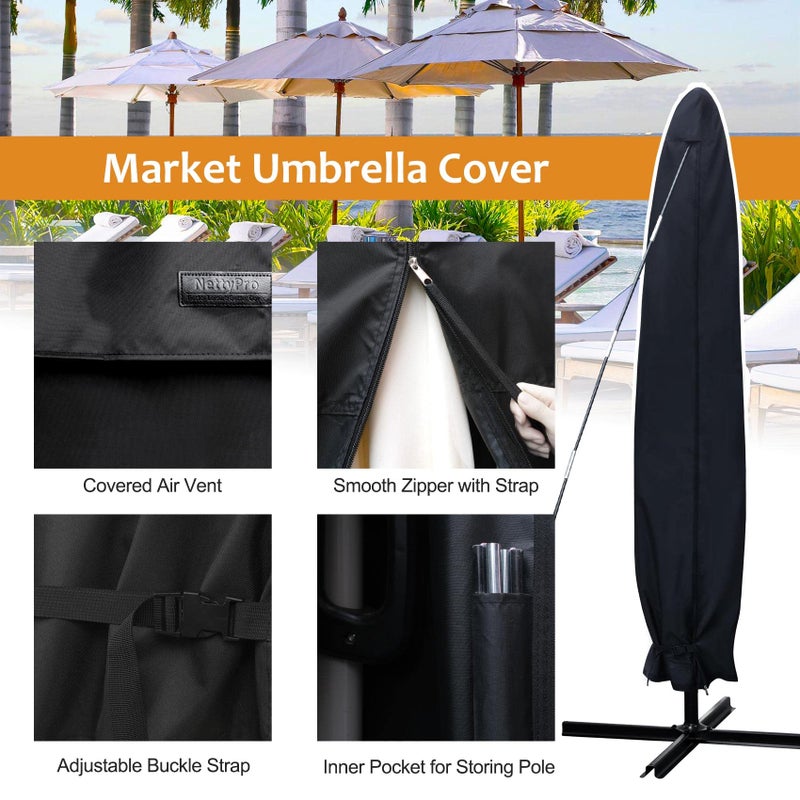 NettyPro Patio Umbrella Cover Outdoor Waterproof Market Umbrella Parasol Cover Fits 10ft to 12ft, Black - Image 5