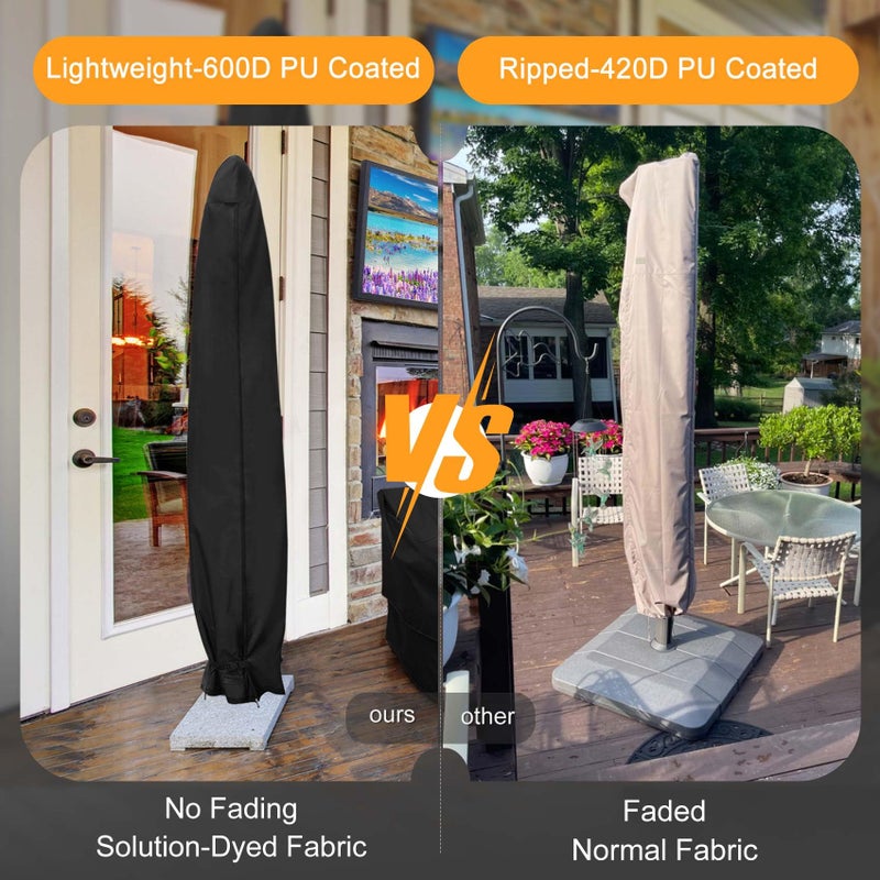 NettyPro Patio Umbrella Cover Outdoor Waterproof Market Umbrella Parasol Cover Fits 10ft to 12ft, Black - Image 3