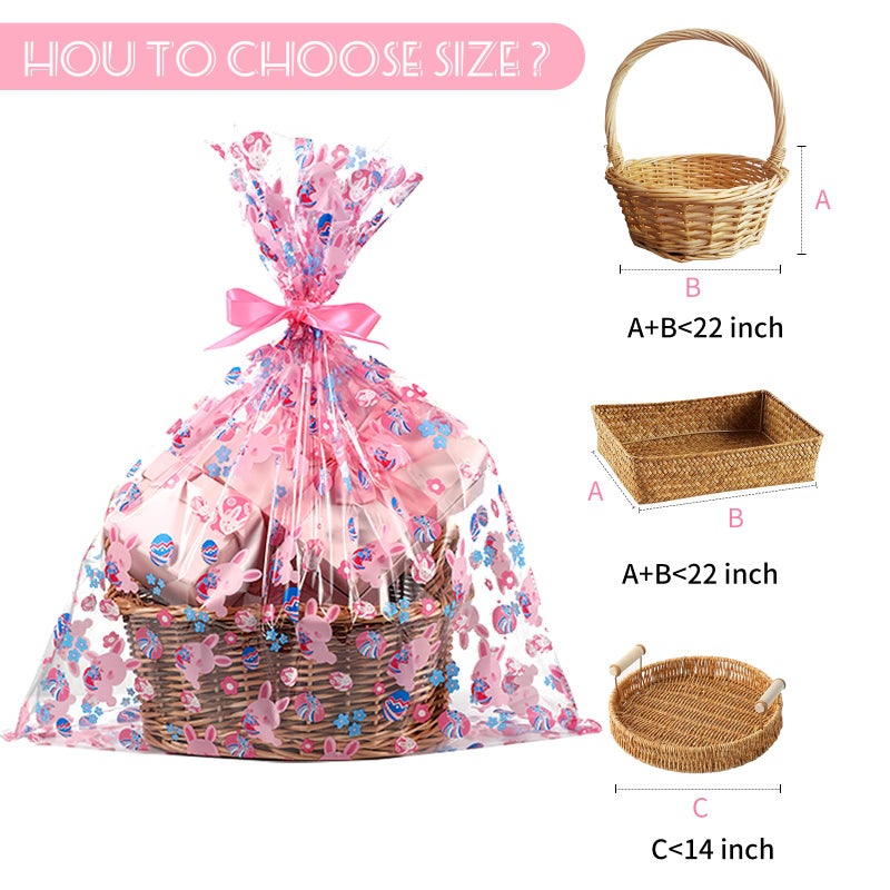 shareluck Easter Bags 10pcs Large Cellophane Bags 24x30 Inch Cellophane Wrap for Gift Baskets Clear Plastic Gift Wrapping - Image 2