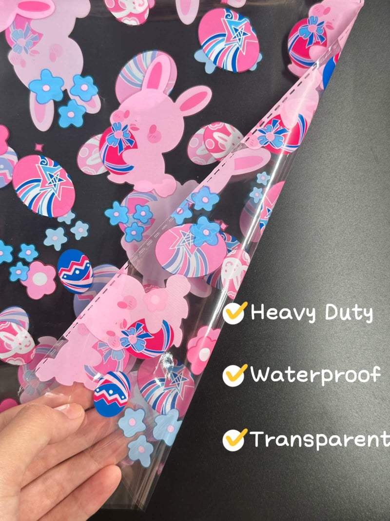 shareluck Easter Bags 10pcs Large Cellophane Bags 24x30 Inch Cellophane Wrap for Gift Baskets Clear Plastic Gift Wrapping - Image 3