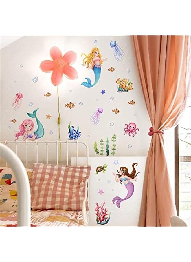 Generic Cartoon Mermaid Wall Stickers Baby Girls Mermaid Under The Sea Wall Decals Stickers Multicultural Ocean Creatures Nursery Decoration Bedroom Playroom Art  - Image 3