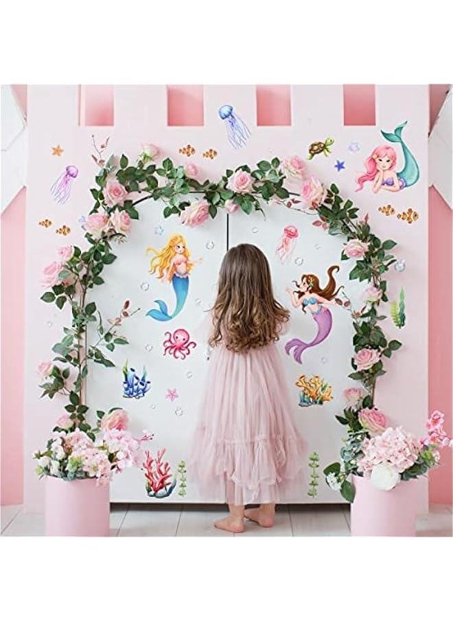 Generic Cartoon Mermaid Wall Stickers Baby Girls Mermaid Under The Sea Wall Decals Stickers Multicultural Ocean Creatures Nursery Decoration Bedroom Playroom Art  - Image 5