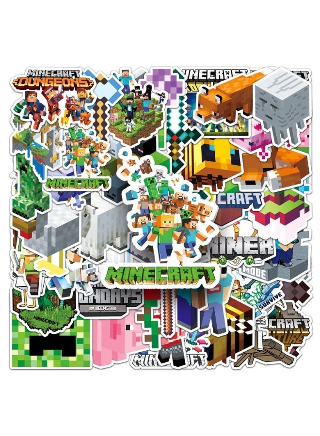 MINECRAFT 50pcs Cool Minecraft Waterproof Vinyl Stickers – Laptop, Water Bottle, Luggage, Car Decals & Durable Skateboard for Teens & Adults (Removable) - Image 1
