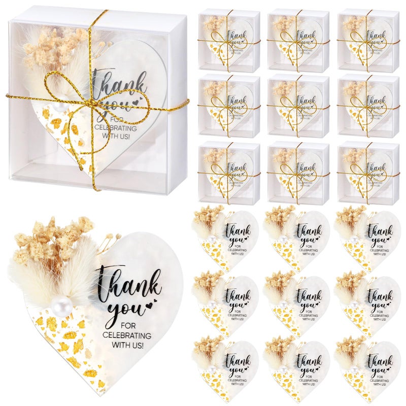 Coume Coume 24 Pcs Magnet Wedding Favors for Guests Bulk Crystal Resin Fridge Magnet Handmade Souvenirs Gifts with Dry Flowers Thank You Text for Wedding Engagement Bridal Baby Shower