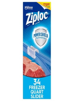Ziploc Quart Food Storage Freezer Slider Bags, Power Shield Technology for More Durability, 34 Count