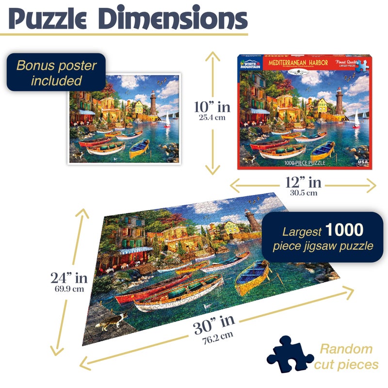 White Mountain Puzzles Mediterranean Harbor  1000 Pieces Jigsaw Puzzle - Image 2