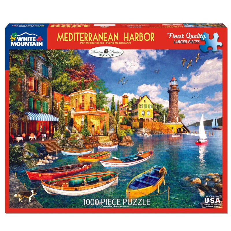 White Mountain Puzzles Mediterranean Harbor  1000 Pieces Jigsaw Puzzle - Image 1