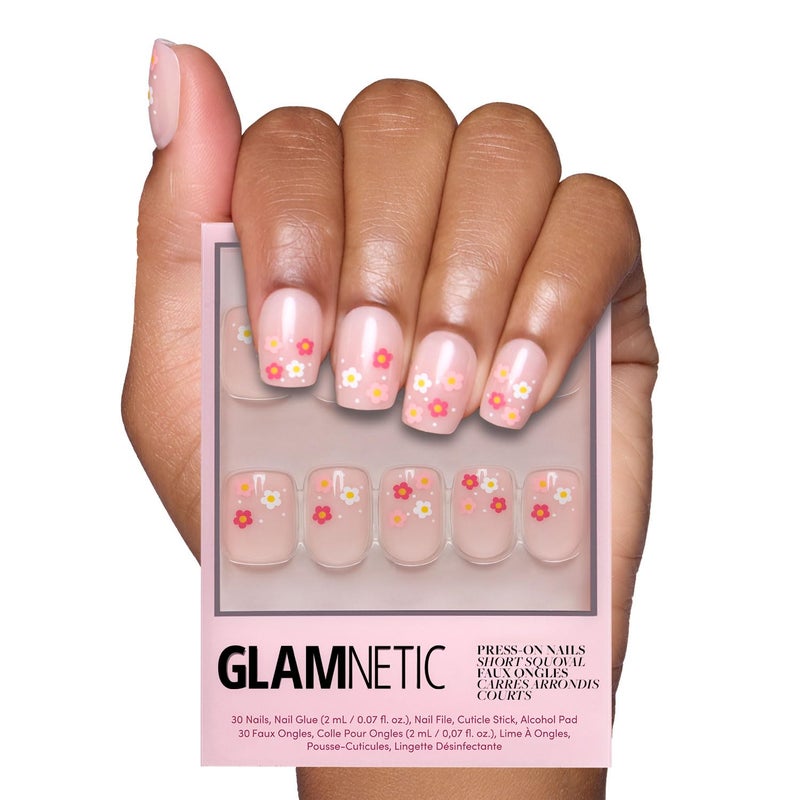 Glamnetic Press On Nails - Pretty Bloom Spring Nails | Glossy, Semi-Transparent Short Squoval Fake Nails with Flower Accents, Salon Quality | 15 Sizes - 30 Nail Kit with Glue - Image 3