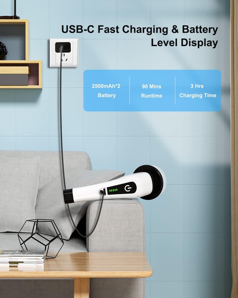 Leebein Electric Rotating Cleaning Brush, Cordless Cleaning Brush with 8 Replaceable Brush Heads, Electric Spin Scrubber with 137 cm Adjustable Handle for Bathroom, Kitchen, Car - Image 4