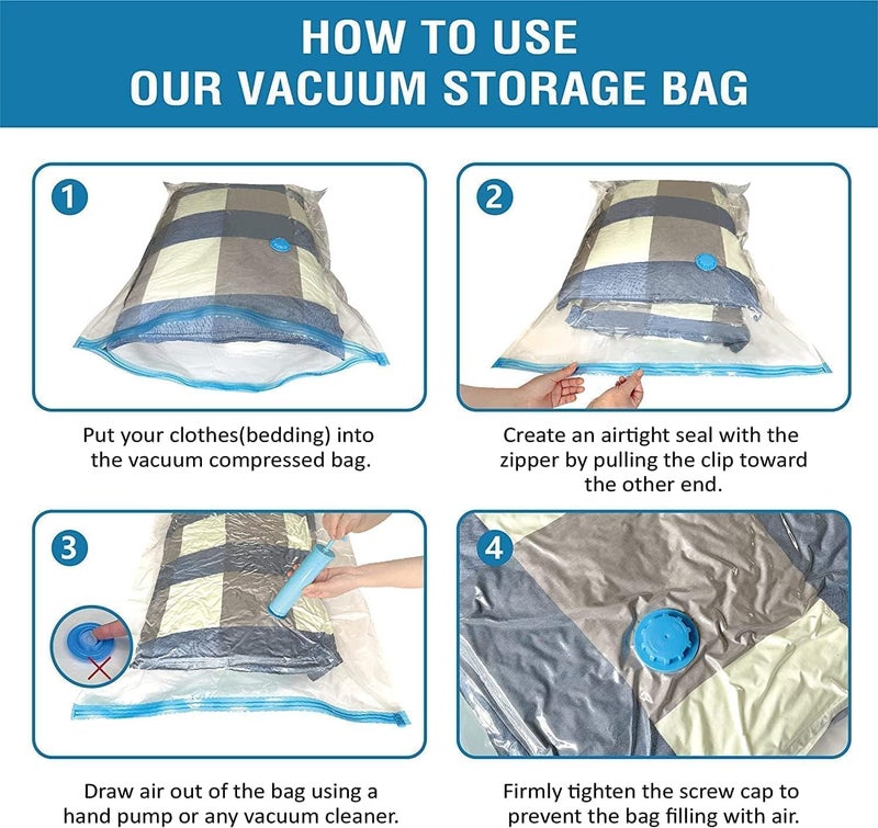 GRAVINO Space Saver Pack of 5 Reusable Vacuum Storage Ziplock Compression Sealer Bags for Travel clothes home with hand Pump 2 Small 40x 60 cm 2 Medium 50x70cm 1 Large 60x80 cm plastic - Image 4