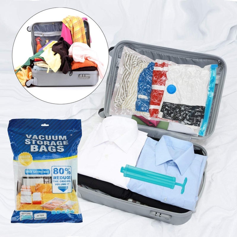 GRAVINO Space Saver Pack of 5 Reusable Vacuum Storage Ziplock Compression Sealer Bags for Travel clothes home with hand Pump 2 Small 40x 60 cm 2 Medium 50x70cm 1 Large 60x80 cm plastic - Image 2