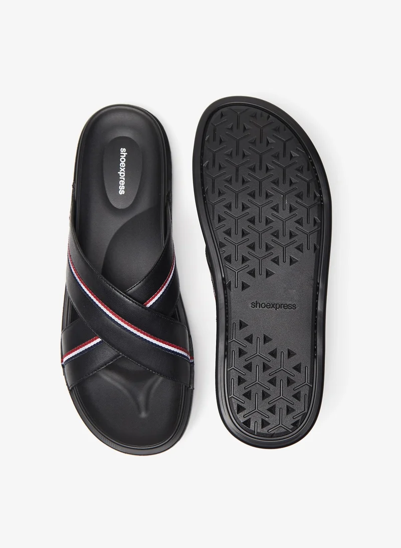 shoexpress Mens Textured Cross Strap Slip On Arabic Sandals with Tape Detail