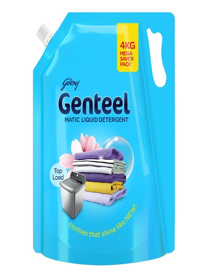 Genteel Matic Liquid Detergent Refill Pouch for Top load Washing - 4kg | No Soda Formula | with Added Fabric Conditioner - Image 1