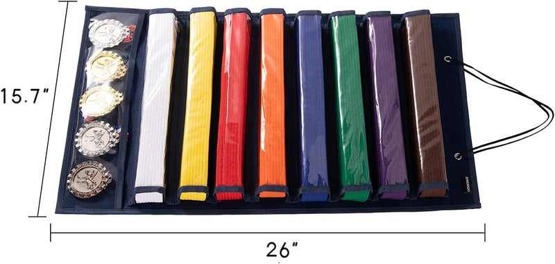 AFUOWER Martial Arts Belt Holder Hanging Display for 8 Belts, Hold 5 Medals - Image 3