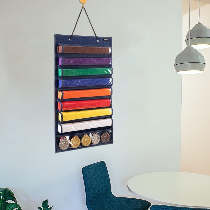 AFUOWER Martial Arts Belt Holder Hanging Display for 8 Belts, Hold 5 Medals - Image 4